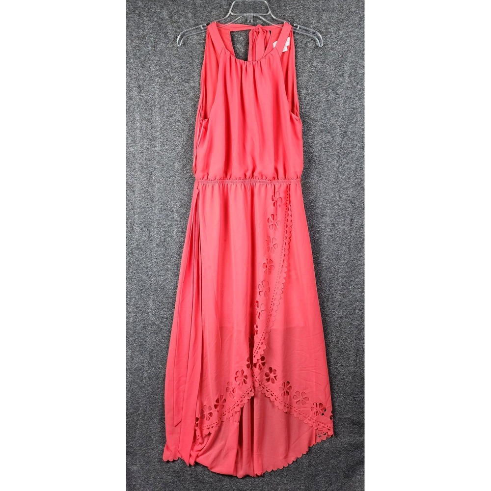 Jessica Simpson Maxi Dress Womens S Coral Laser Cut Floral High-Low EUC